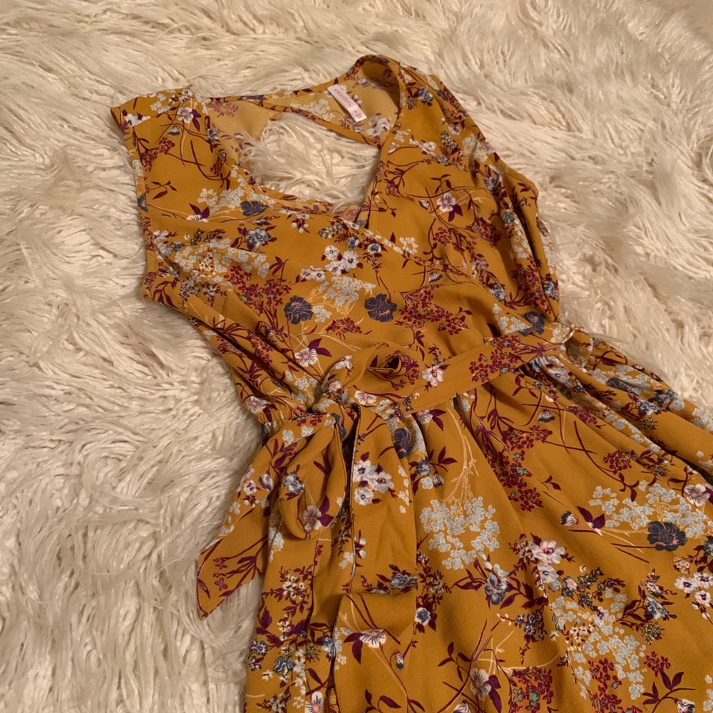 NWOT mustard floral cutout dress